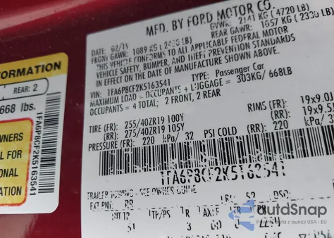 2019 Ford Mustang Gt Premium from USA, damaged, VIN 1FA6P8CF2K5163541